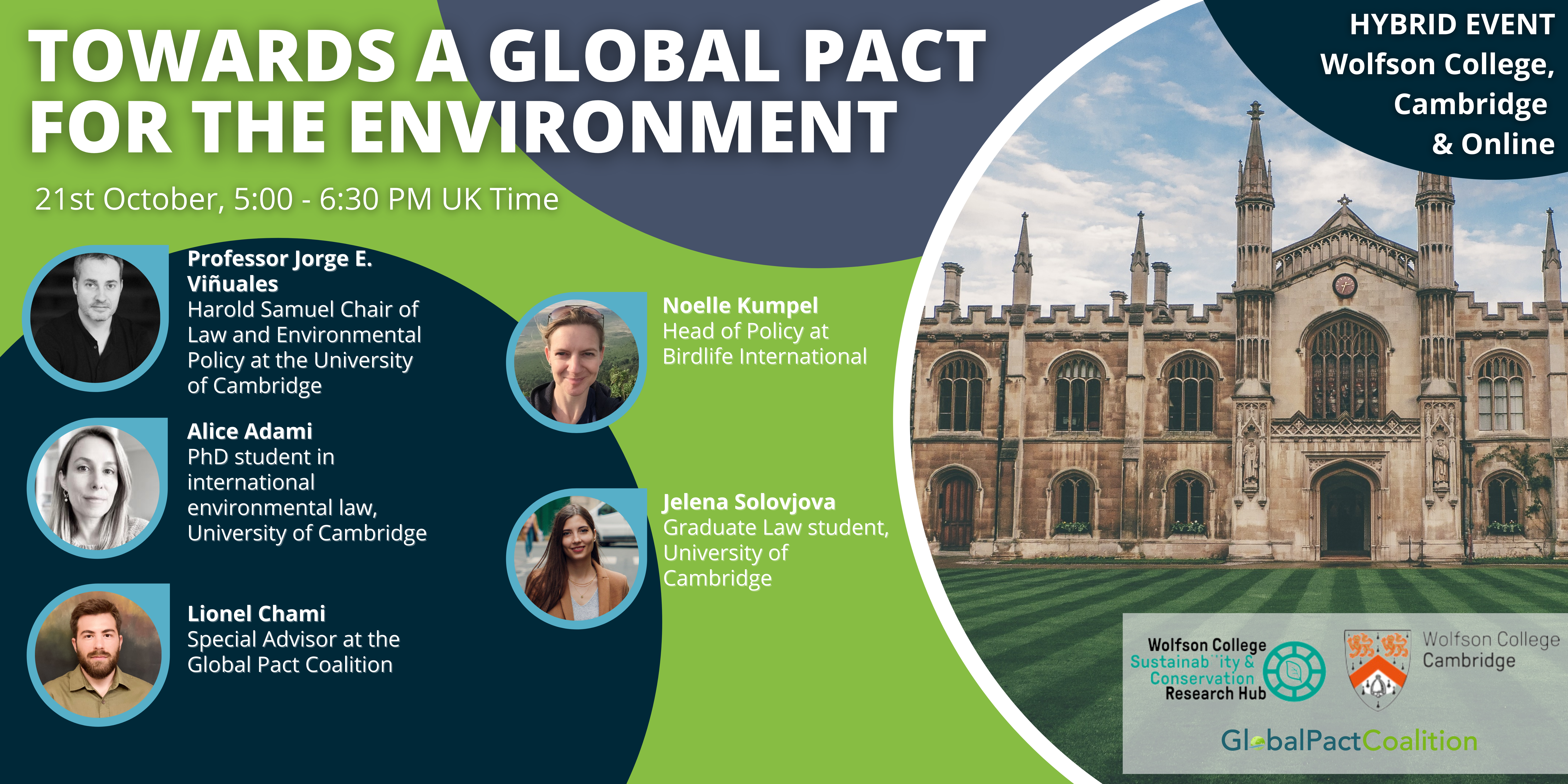 An advert for the speakers from Global Pact for the Environment