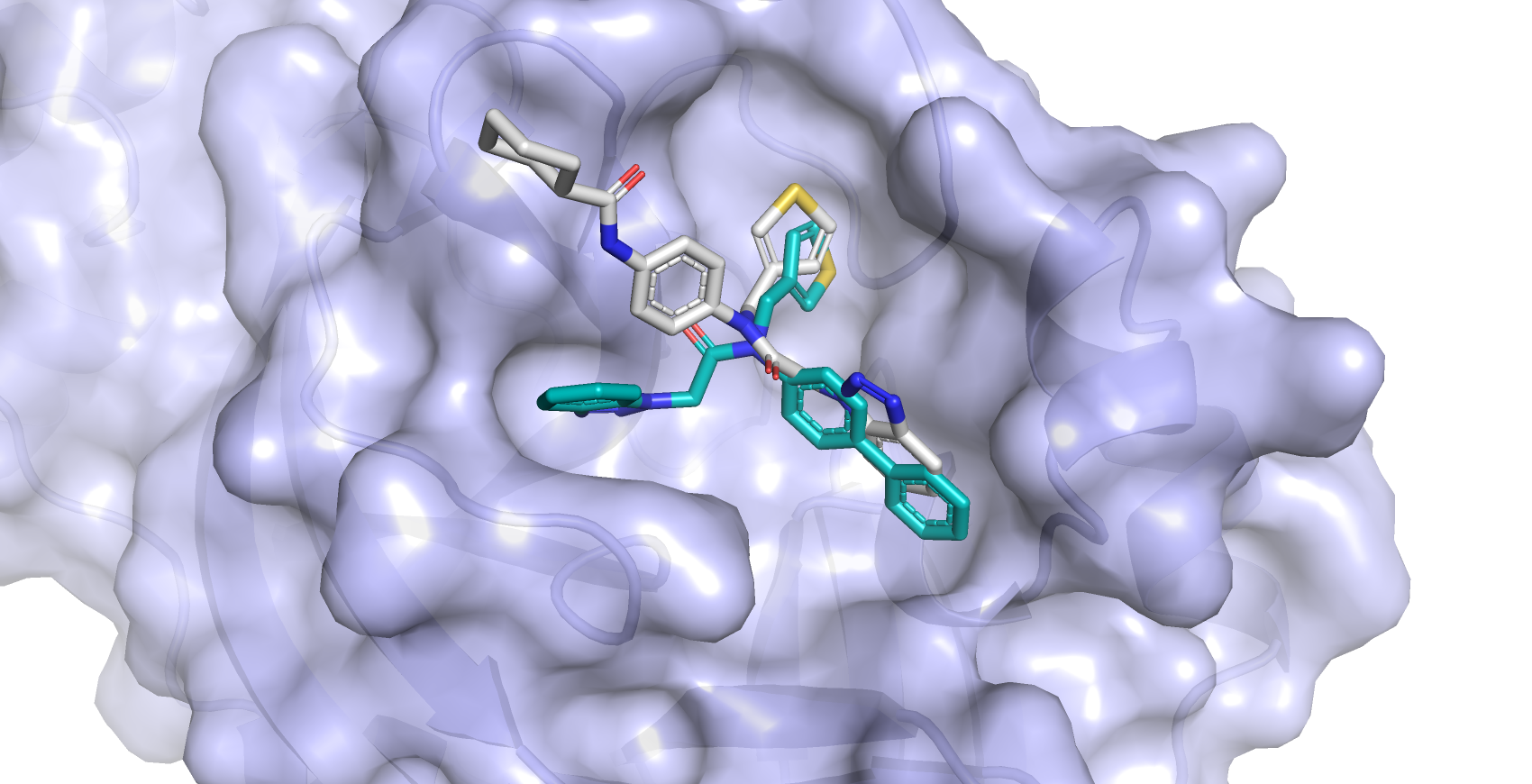 "GOLD docking solutions for a pair of known inhibitors into 3C-like protease of COVID-19 (PDB entry: 4MDS)"