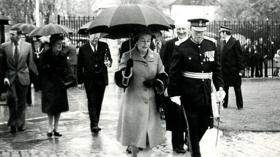 The Queen and Norman Hilken at the Opening of the College on 9 November 1977