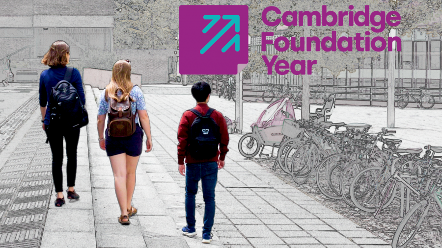 Cambridge Foundation Year logo and students 