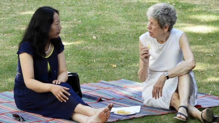 CRA garden party 2018, two women having a picnic