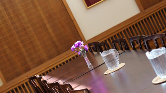 Table and flowers in dining hall