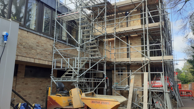 Scaffolding on side of College building