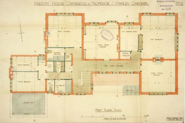 Ground Floor Plan of Bredon House, 1914 Ground Floor Plan of Bredon House, 1914, by Harry Redfern FRIBA (copyright Cambridgeshire County Archives, ref. CB2/SE/3/9/3736)