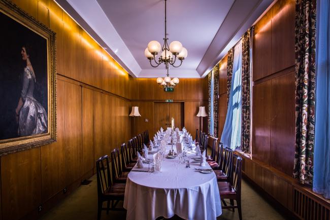 The oak-panelled Council Room is perfect for smaller meetings or private dinners, with a lovely view over West Court. The layout is set in boardroom style, with seating for up to 22 guests.