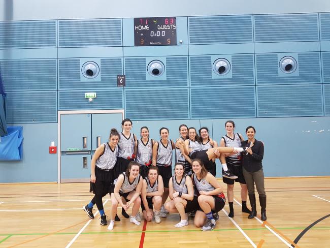 The women's Blues basketball team are all smiles after a BUCS victory over Birmingham