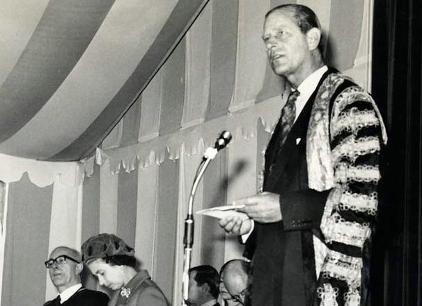Prince Philip at the Royal opening of Wolfson College in 1977