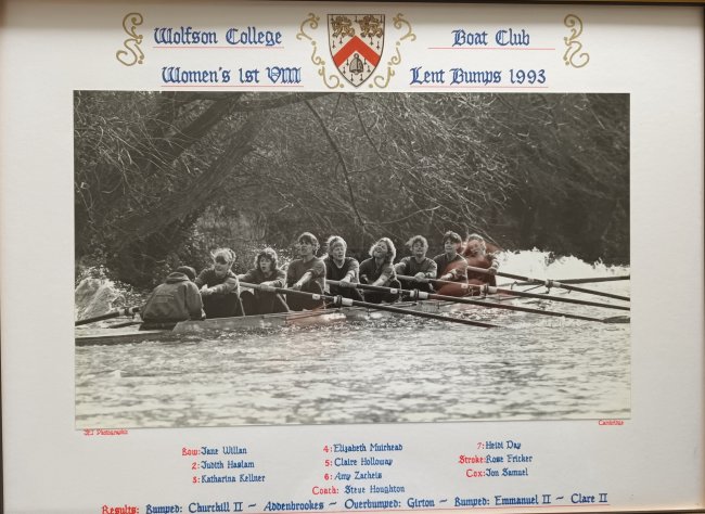 Rosemary rowed for Wolfson's women's boat in her PhD days 
