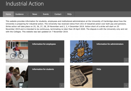 Industrial action information webpage 
